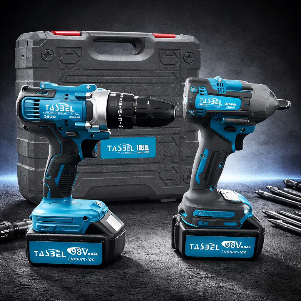 LLAVE DE IMPACTO + TALADRO TASBEL / SET DE ACCESORIOS