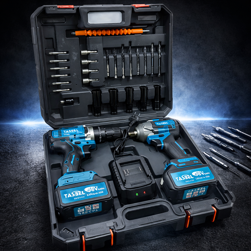 LLAVE DE IMPACTO + TALADRO TASBEL / SET DE ACCESORIOS